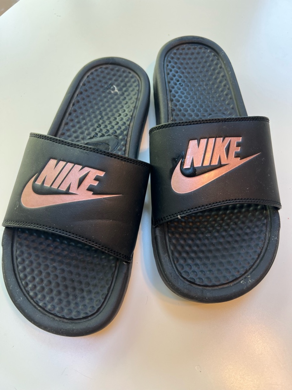 Nike Black Slides with Metallic Pink Logo Size 8M